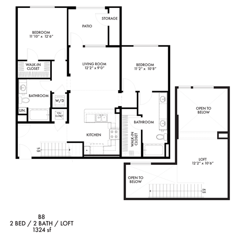 Floor plan for 2 beds, 2 baths, 1324 sqft